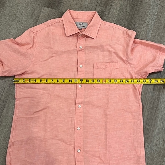 Hickey Freeman Large Short Sleeve Salmon Linen Cotton Blend Button Front Shirt - Picture 9 of 11